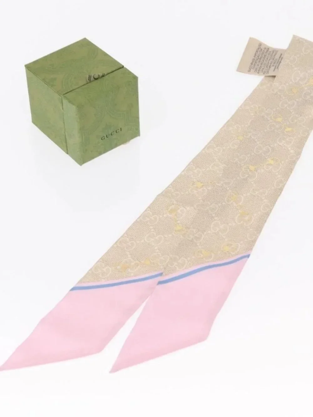 GUCCI Scarf Silk Old GUCCI Beige Pink 663719 Auth 148546M